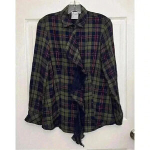 FINLEY Plaid Ruffle Button Down with Gold Thread | size small